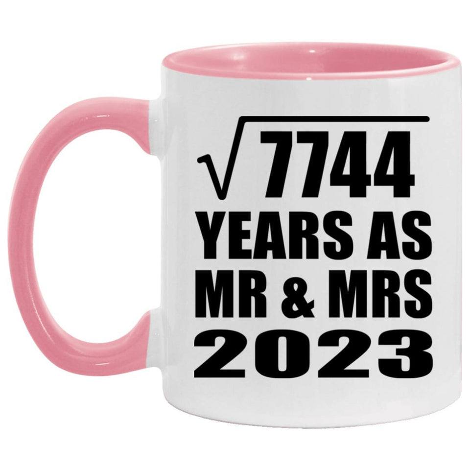 88th Anniversary Square Root of 7744 Years As Mr & Mrs 2023 - 11oz Accent Mug Pink