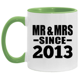 11th Anniversary Mr & Mrs Since 2013 - 11oz Accent Mug Green