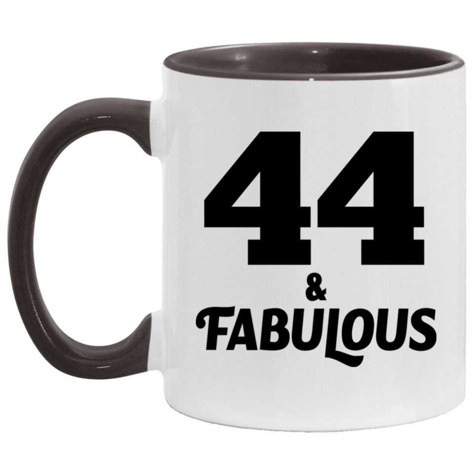 44th Birthday 44 & Fabulous - 11oz Accent Mug Black