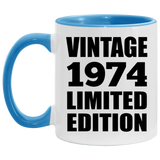 50th Birthday Vintage 1974 Limited Edition - 11oz Accent Mug Blue