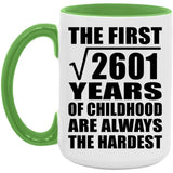 51st Birthday Square Root of 2601 Years of Childhood - 15oz Accent Mug Green