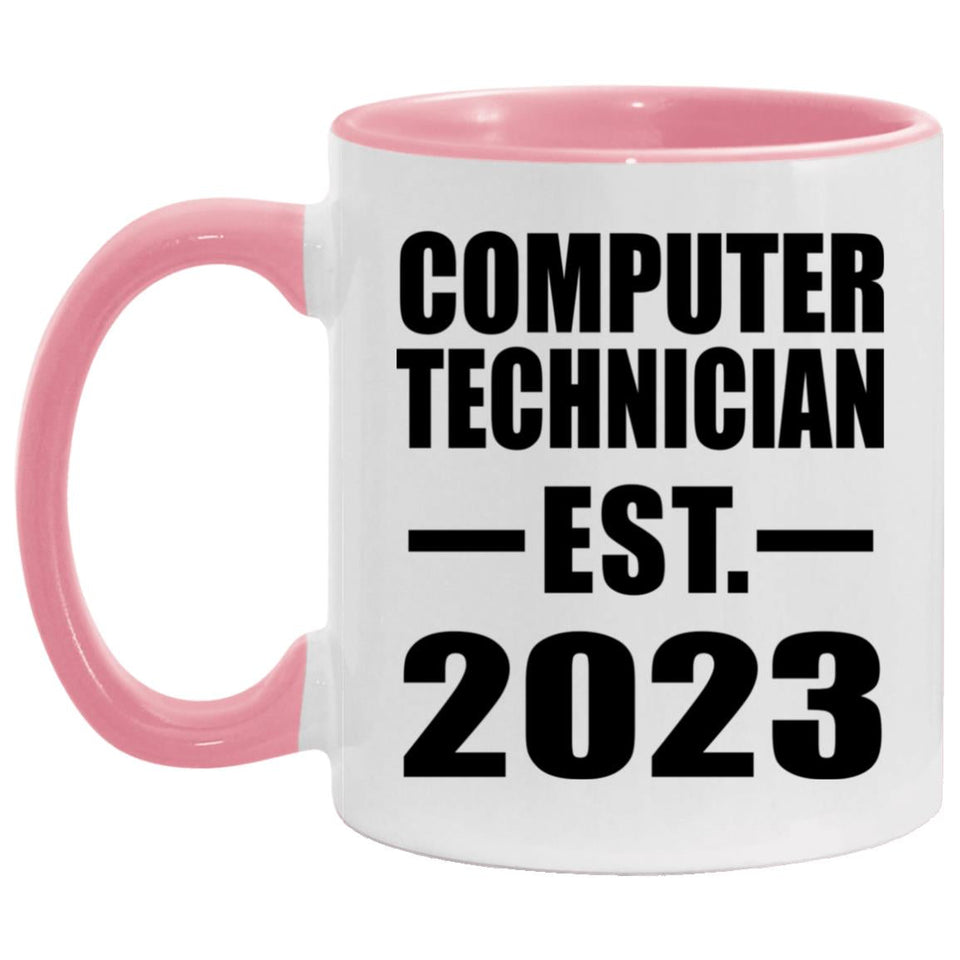 Computer Technician Established EST. 2023 - 11oz Accent Mug Pink