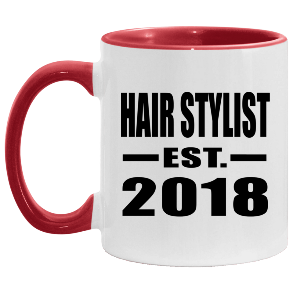 Hair Stylist Established EST. 2018 - 11oz Accent Mug Red