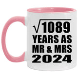 33rd Anniversary Square Root of 1089 Years As Mr & Mrs 2024 - 11oz Accent Mug Pink