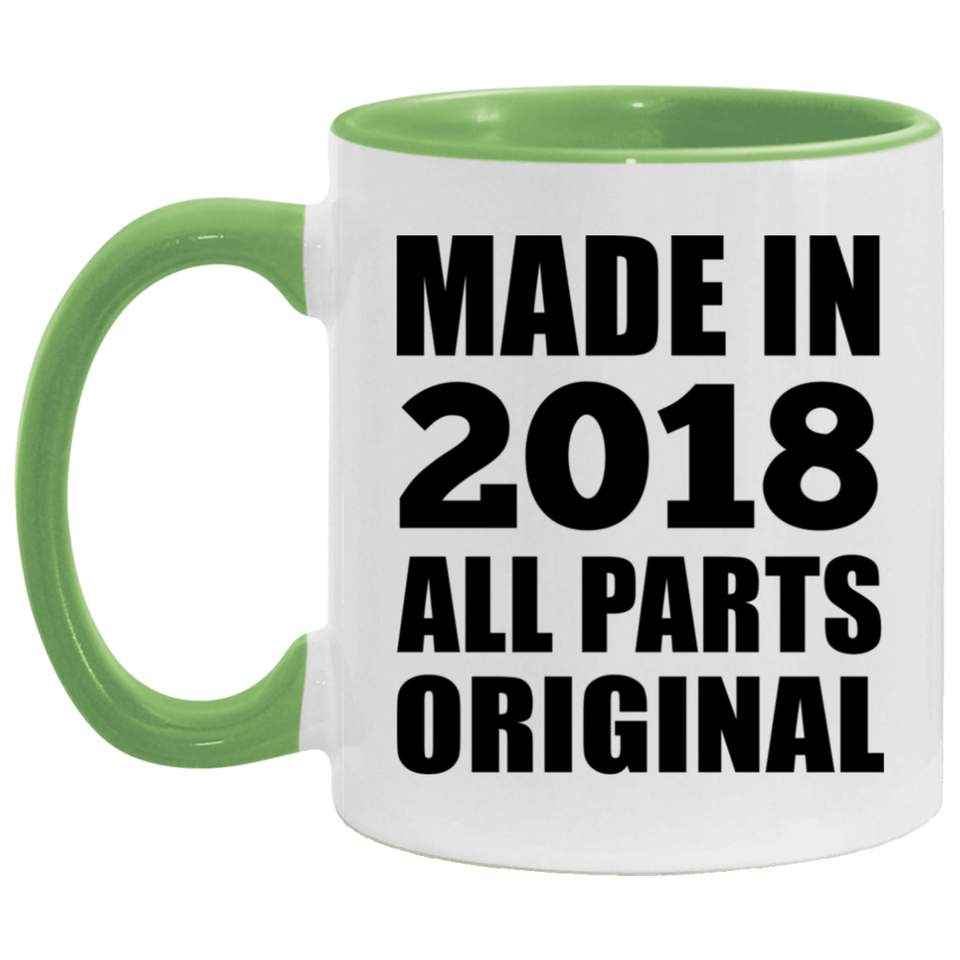 6th Birthday Made in 2018 All Parts Original - 11oz Accent Mug Green
