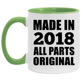 6th Birthday Made in 2018 All Parts Original - 11oz Accent Mug Green