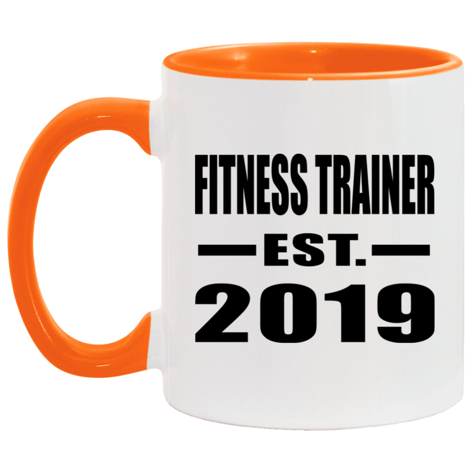 Fitness Trainer Established EST. 2019 - 11oz Accent Mug Orange