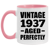 87th Birthday Vintage 1937 Aged Perfectly - 11oz Accent Mug Pink