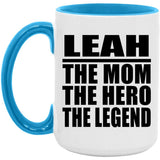Leah The Mom The Hero The Legend - 15oz Accent Mug Blue