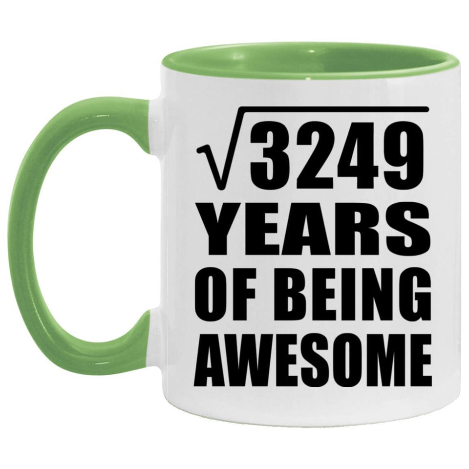57th Birthday Square Root of 3249 Years of Being Awesome - 11oz Accent Mug Green