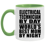 Electrical Technician By Day World's Best Mom By Night - 11oz Accent Mug Green
