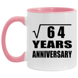 8th Anniversary Square Root of 64 Years Anniversary - 11oz Accent Mug Pink