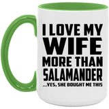 I Love My Wife More Than Salamander - 15oz Accent Mug Green