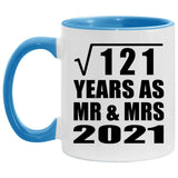 11th Anniversary Square Root of 121 Years As Mr & Mrs 2021 - 11oz Accent Mug Blue
