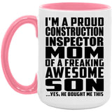 Proud Construction Inspector Mom Of Awesome Son - 15oz Accent Mug Pink