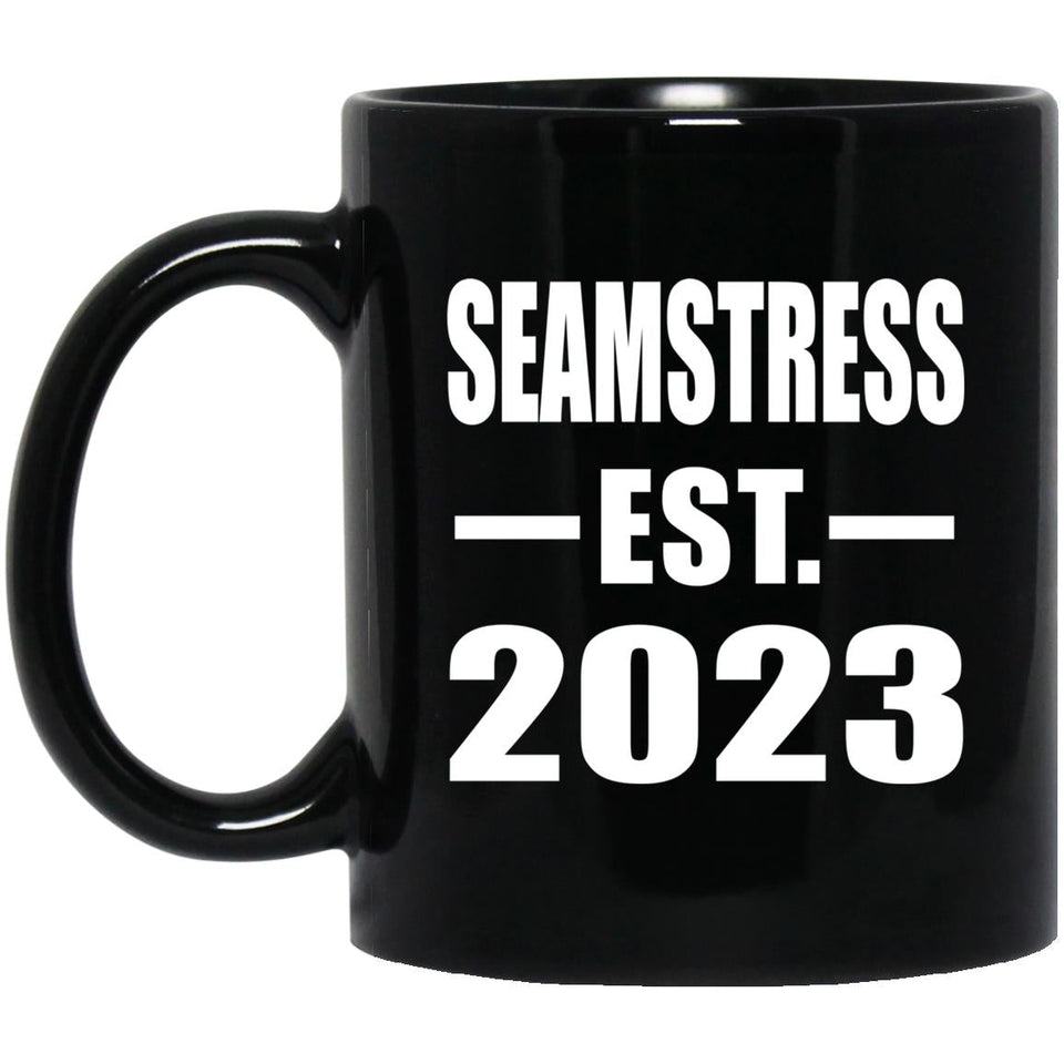 Seamstress Established EST. 2023 - 11oz Coffee Mug Black
