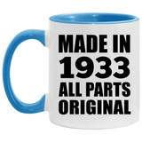 91st Birthday Made in 1933 All Parts Original - 11oz Accent Mug Blue