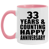 Happy 33rd Anniversary 33 Years & Counting - 11oz Accent Mug Pink