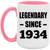 90th Birthday Legendary Since 1934 - 15oz Accent Mug Pink