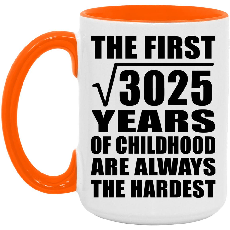 55th Birthday Square Root of 3025 Years of Childhood - 15oz Accent Mug Orange