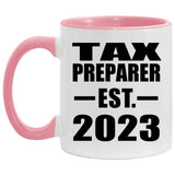 Tax Preparer Established EST. 2023 - 11oz Accent Mug Pink