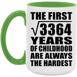 58th Birthday Square Root of 3364 Years of Childhood - 15oz Accent Mug Green