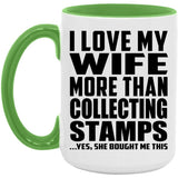 I Love My Wife More Than Collecting Stamps - 15oz Accent Mug Green