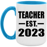 Teacher Established EST. 2023 - 15oz Accent Mug Blue
