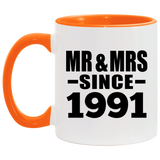 33rd Anniversary Mr & Mrs Since 1991 - 11oz Accent Mug Orange