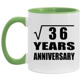 6th Anniversary Square Root of 36 Years Anniversary - 11oz Accent Mug Green