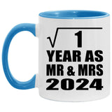 1st Anniversary Square Root of 1 Year As Mr & Mrs 2024 - 11oz Accent Mug Blue