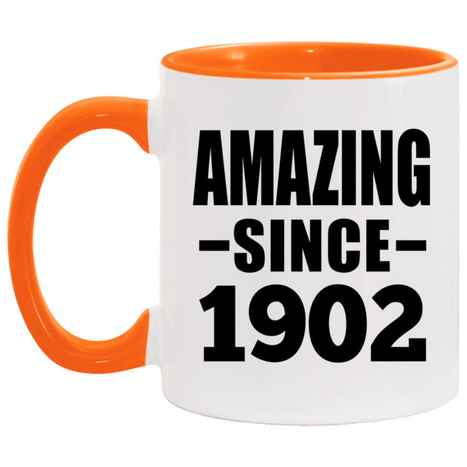 122nd Birthday Amazing Since 1902 - 11oz Accent Mug Orange