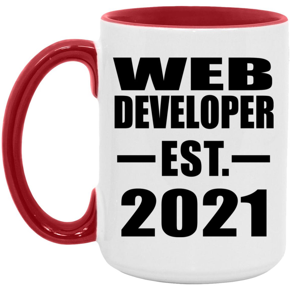 Web Developer Established EST. 2021 - 15oz Accent Mug Red