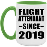 Flight Attendant Since 2019 - 15oz Accent Mug Green
