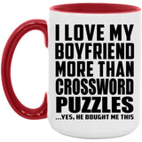 I Love My Boyfriend More Than Crossword Puzzles - 15oz Accent Mug Red