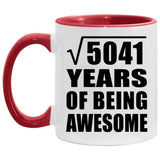 71st Birthday Square Root of 5041 Years of Being Awesome - 11oz Accent Mug Red