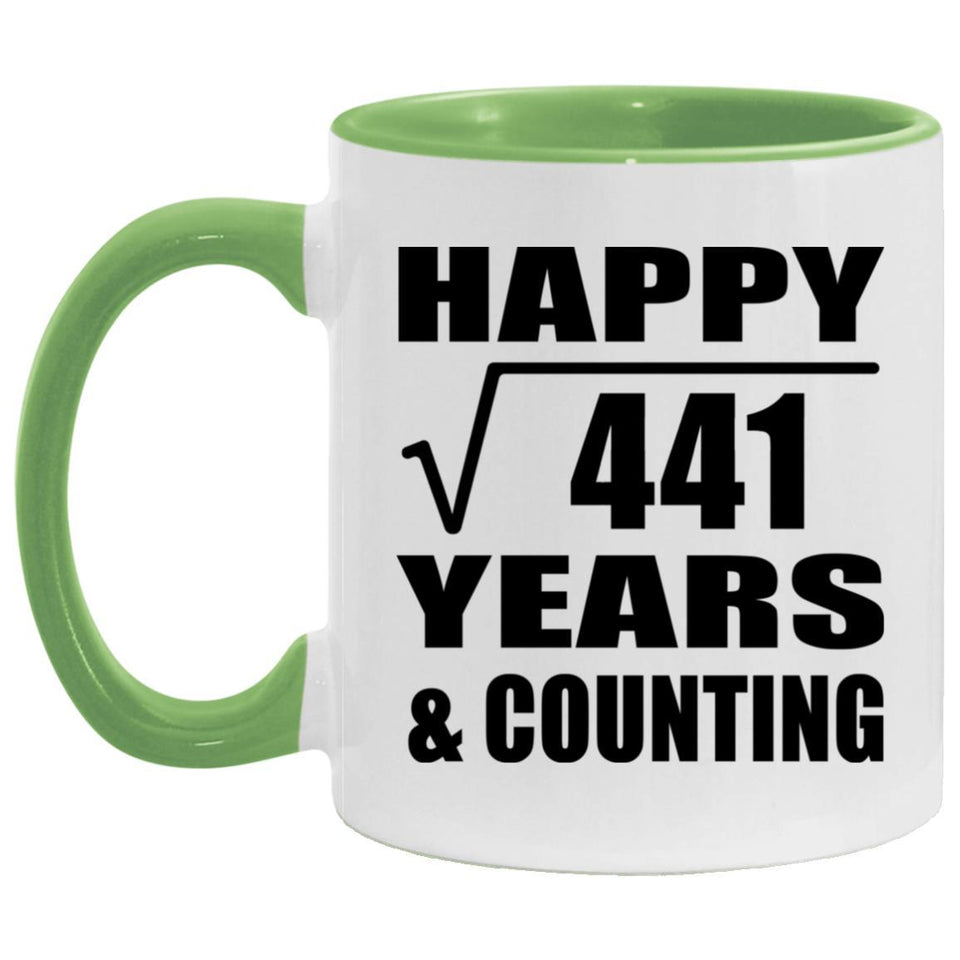 Happy 21st Anniversary Square Root of 441 Years & Counting - 11oz Accent Mug Green
