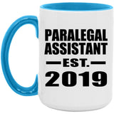 Paralegal Assistant Established EST. 2019 - 15oz Accent Mug Blue