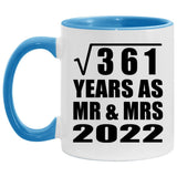 19th Anniversary Square Root of 361 Years As Mr & Mrs 2022 - 11oz Accent Mug Blue