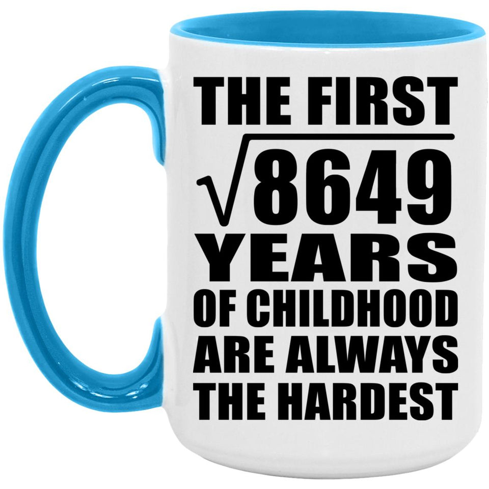 93rd Birthday Square Root of 8649 Years of Childhood - 15oz Accent Mug Blue