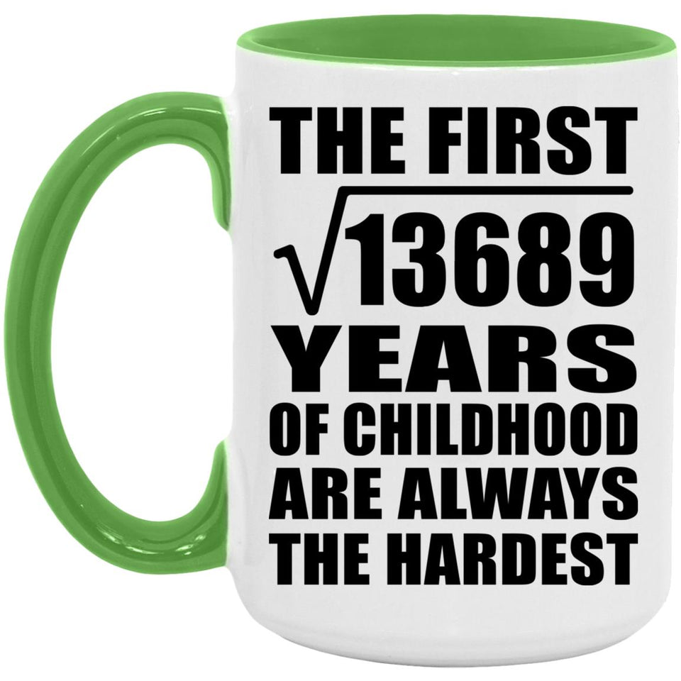 117th Birthday Square Root of 13689 Years of Childhood - 15oz Accent Mug Green
