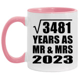 59th Anniversary Square Root of 3481 Years As Mr & Mrs 2023 - 11oz Accent Mug Pink