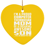 Proud Computer Technician Mom Of Awesome Son - Heart Ornament
