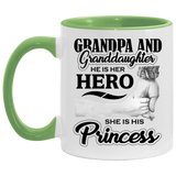 Grandpa & Granddaughter, He is Her Hero, She is His Princess - 11oz Accent Mug Green