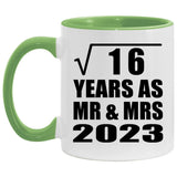 4th Anniversary Square Root of 16 Years As Mr & Mrs 2023 - 11oz Accent Mug Green