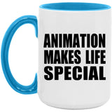 Animation Makes Life Special - 15oz Accent Mug Blue