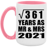 19th Anniversary Square Root of 361 Years As Mr & Mrs 2021 - 15oz Accent Mug Pink
