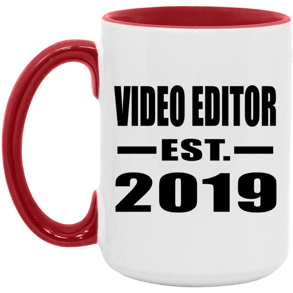 Video Editor Established EST. 2019 - 15oz Accent Mug Red