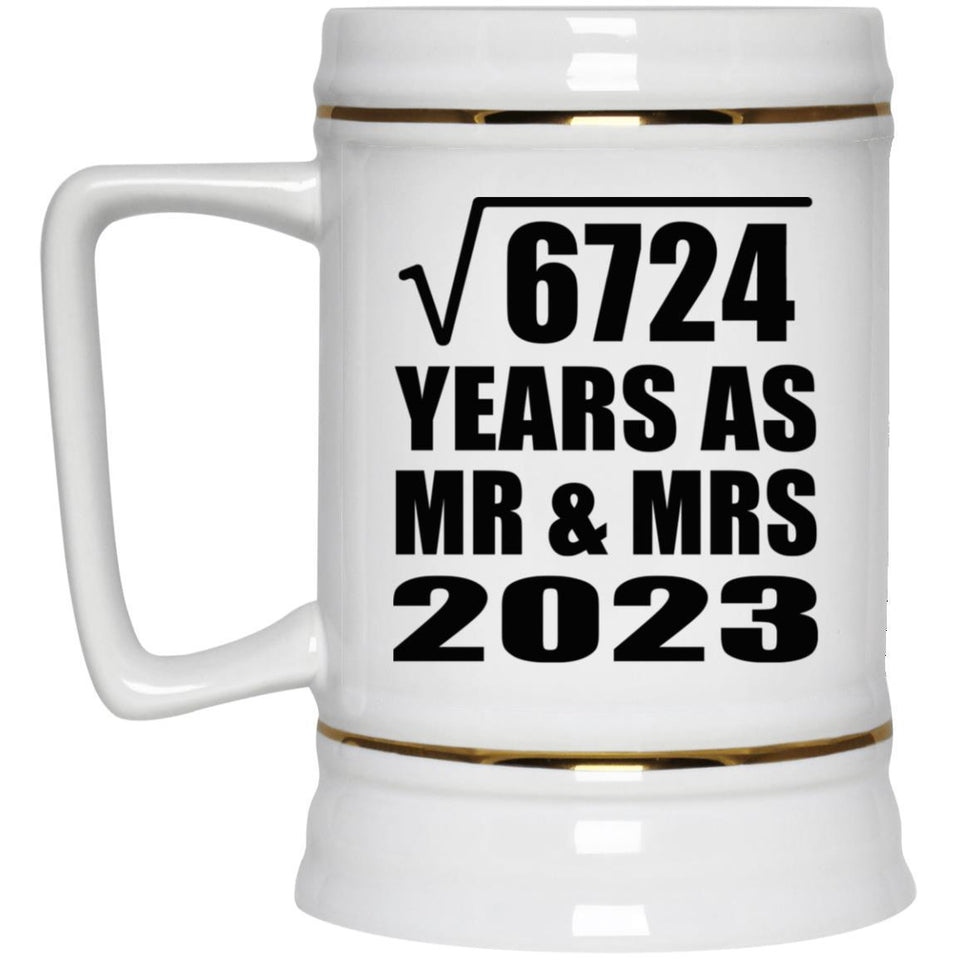 82nd Anniversary Square Root of 6724 Years As Mr & Mrs 2023 - Beer Stein