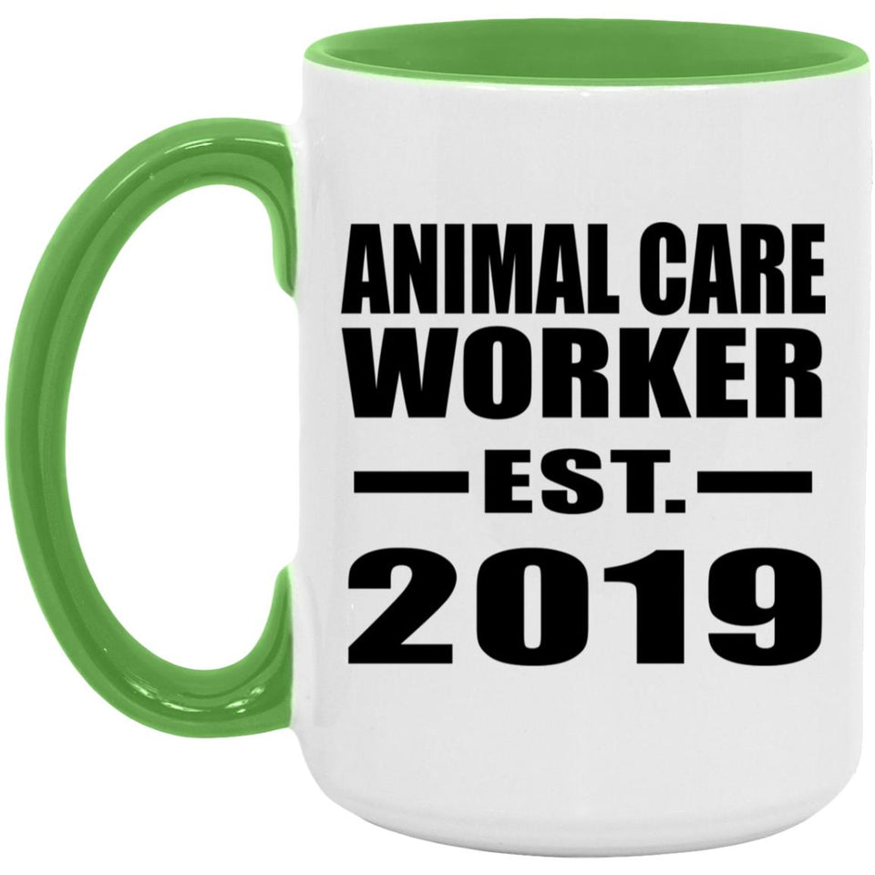 Animal Care Worker Established EST. 2019 - 15oz Accent Mug Green